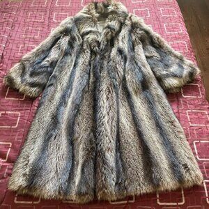 Full length Light/dark brown/black raccoon coat with gold satin lining Size S/M